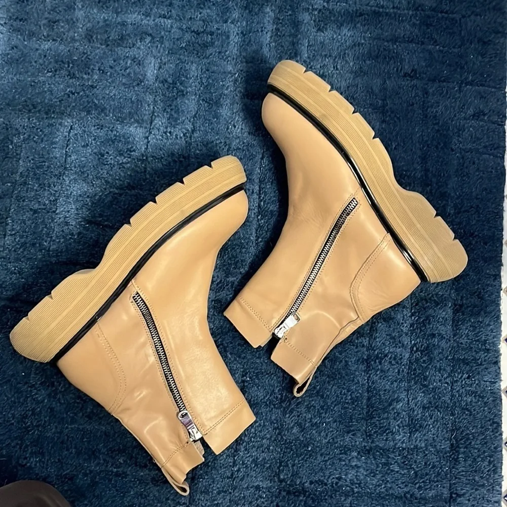 New Free People Mara Zip Moto Boots in Latte Brown Leather Size 41 or 11